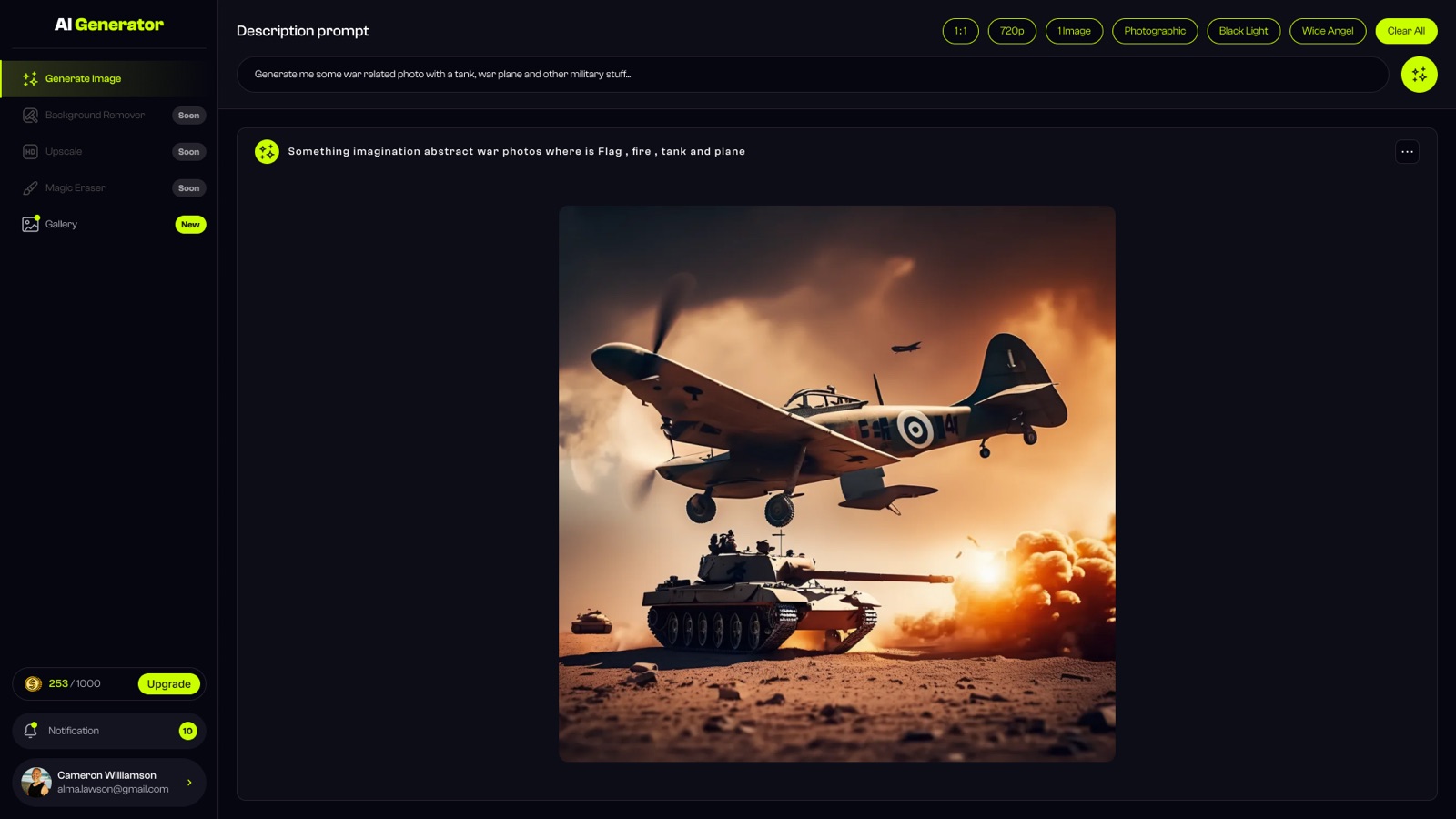 Generato workspace with generated image