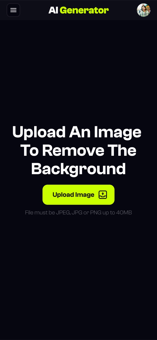 Background remover upload screen on mobile