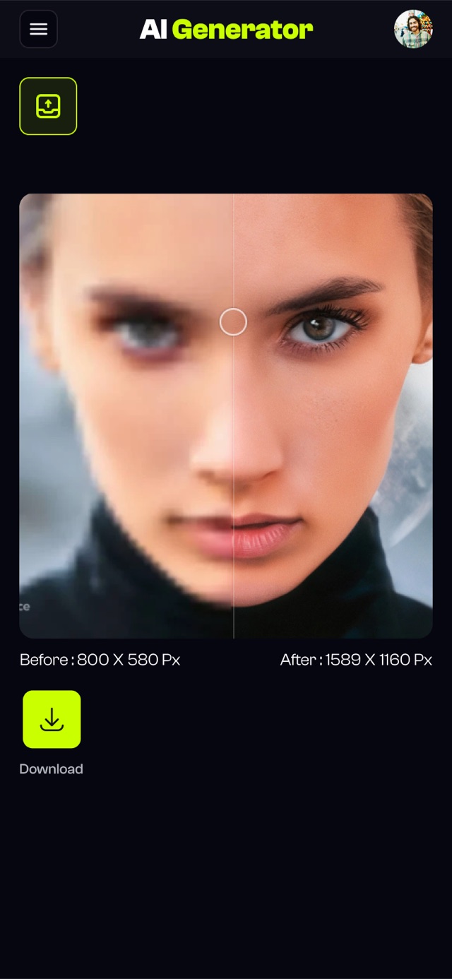 Before/after upscale on mobile