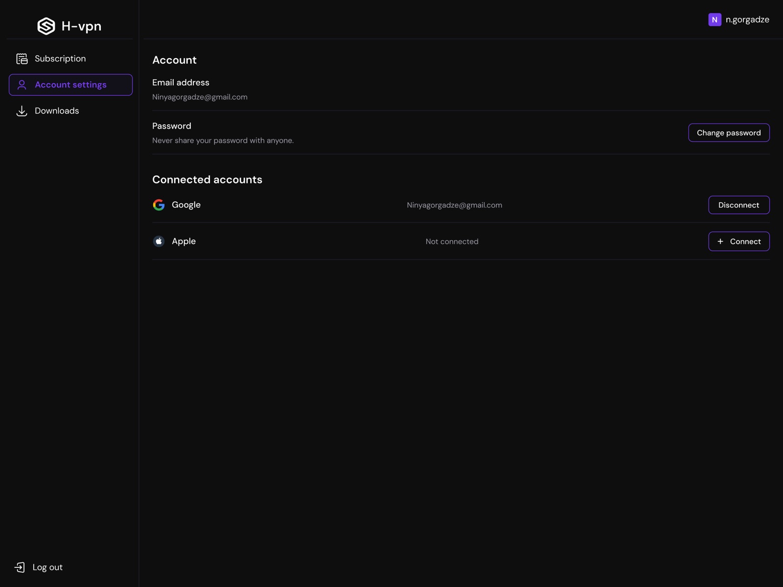 Desktop account settings