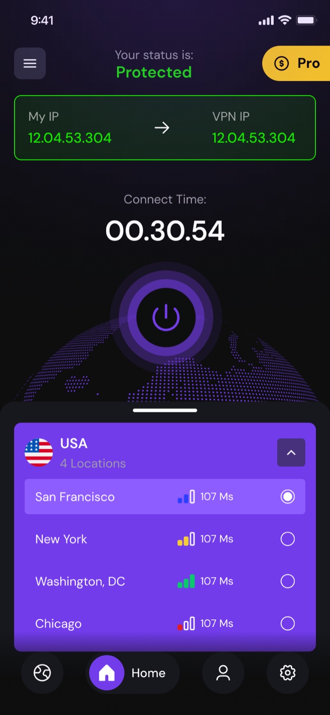Quick location dropdown over the home screen