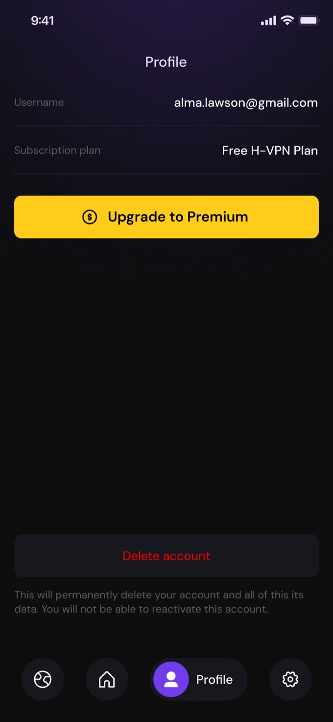 Profile and account screen