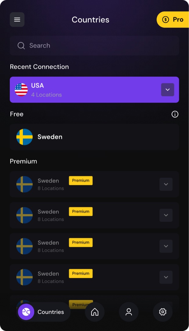 Browser widget, country picker