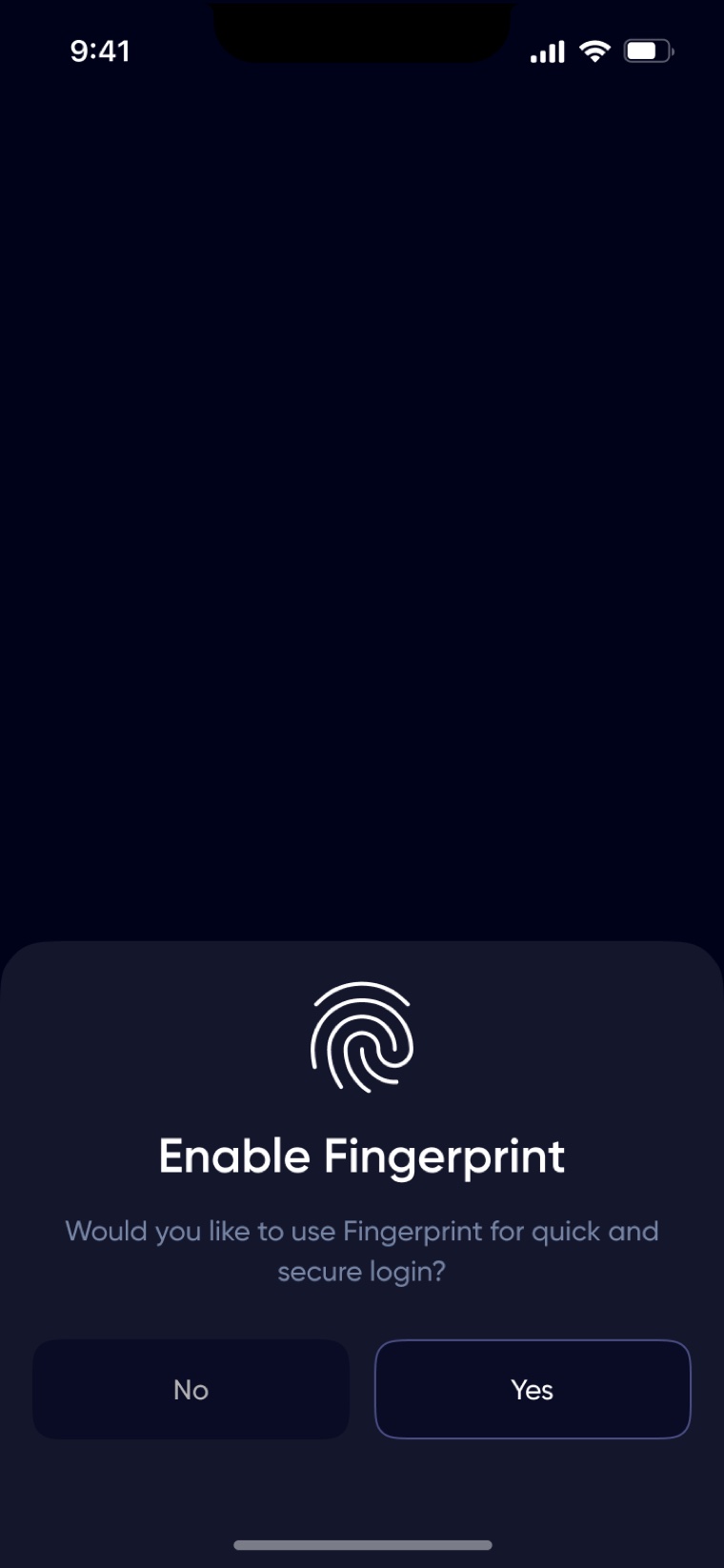 Biometric login screen