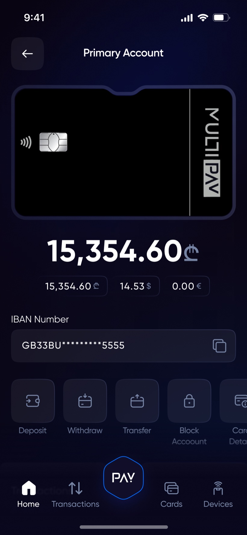 Multipay account screen variant