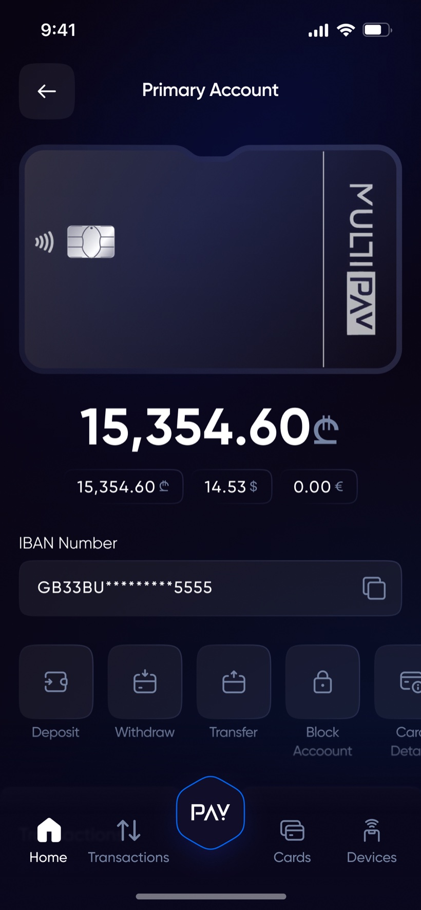 Multipay account screen variant
