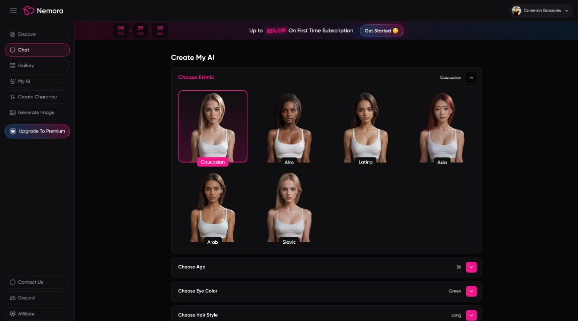 Character creator: visual ethnicity presets and collapsed attribute dropdowns